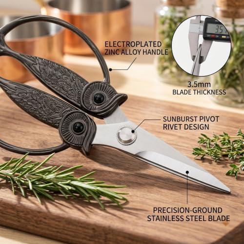 XSNBRD Kitchen Shears Sharp, Black Gun Stainless Steel Owl Scissors.