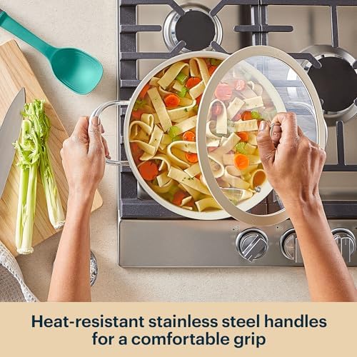 Pyrex 10-Inch Stock Pot Ceramic Cookware with Lid & Stainless Steel Handles