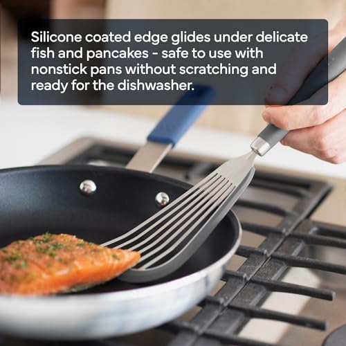 Misen Fish Silicone Spatula - Slotted Turner for Cooking - Perfect for Frying - Heat Resistant - Dishwasher Safe -1mm Thick Flexible Flipper - Soft Silicone Grip Handle for Easy Use (Pack of 2)