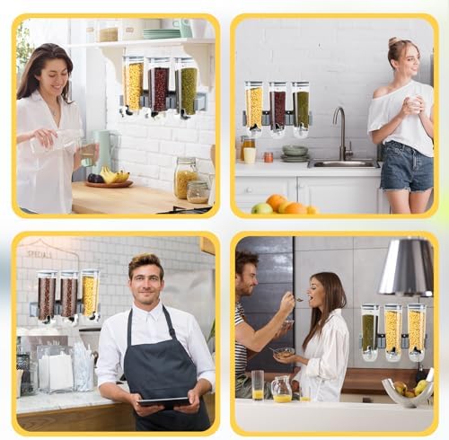 Triple Food Dispenser - 3 Set Easy To Use Dry Food Dispenser for Candy, Nuts, Rice, Granola, Cereal - Dispensing 1 Oz Per Twist And Preserving Freshness For Fun, Easy Serving.5.4 L (Each Set)(Gray)