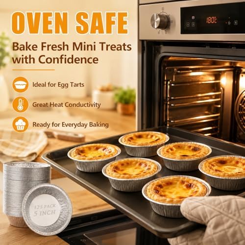 RHBLME 125 PACK Mini Pie Tins, 5 Inch Aluminum Foil Pie Pans Heavy Duty Small Pie Tins, Pot Pie Pans For Bakeries, Cafes, Restaurants, Durable Mini Tart Pans for Pie, Fruit Tarts, Quiche