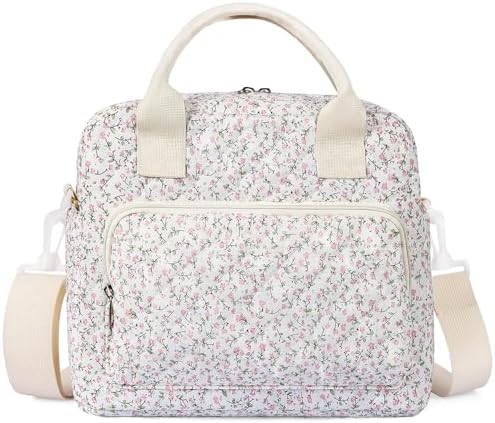 WOBAGMEN Quilted Lunch Box for Women, Insulated Lunch Bag for Adult,Cute Lunch Tote Bags for Work Picnic Travel(Pink Floral,M)
