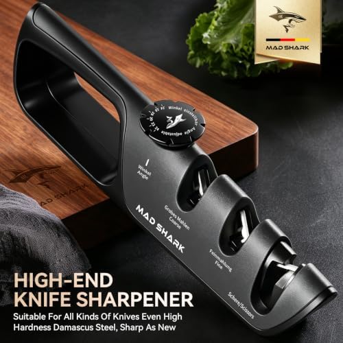 MAD SHARK Knife Sharpener, 6 Adjustable Angles Coarse&Fine Manual Sharpener