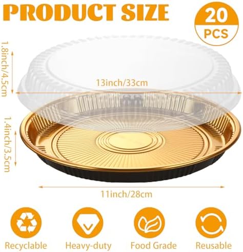 20 Pack 12 Inch Plastic Pie Containers with Lid, Disposable Pie Pans with Lids, Round Pie Platters Pizza Container, Plastic Serving Tray for Fruit Sandwich Party Takeout Food Picnic Supply