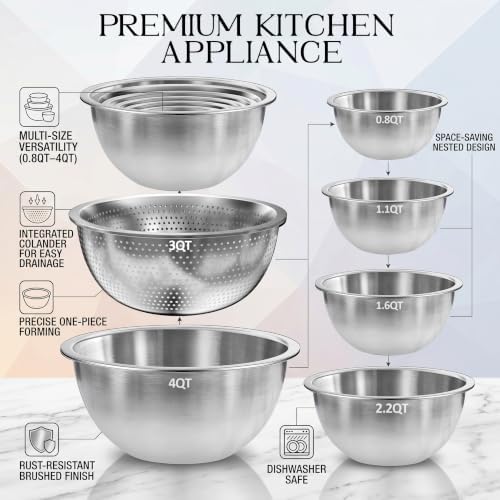 Stainless Steel Mixing Bowls with Colander, Kitchen Gadgets Home Essentials