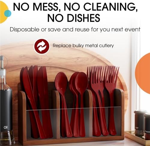 Party Solids Burgundy Plastic Silverware 150 Pcs Burgundy Cutlery Set