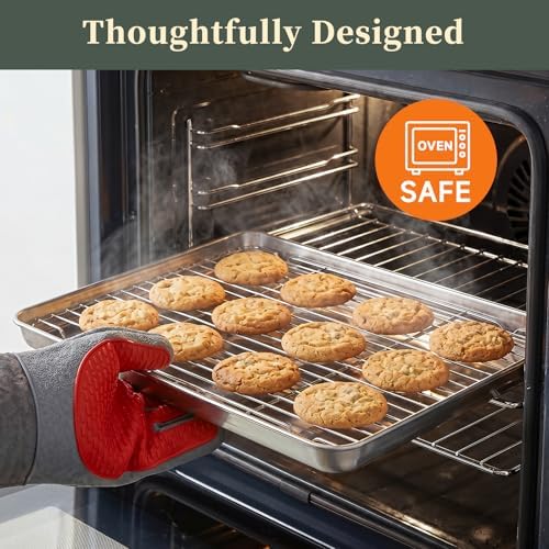 Baking Sheet with Rack Set (2 Pans + 2 Racks), 16 x 12 x 1 Inch Stainless Steel Cookie Sheet Baking Pan Tray with Cooling Rack, Jelly Roll Pan with Wire Rack, Warp Resistant & Heavy Duty & Rust Proof