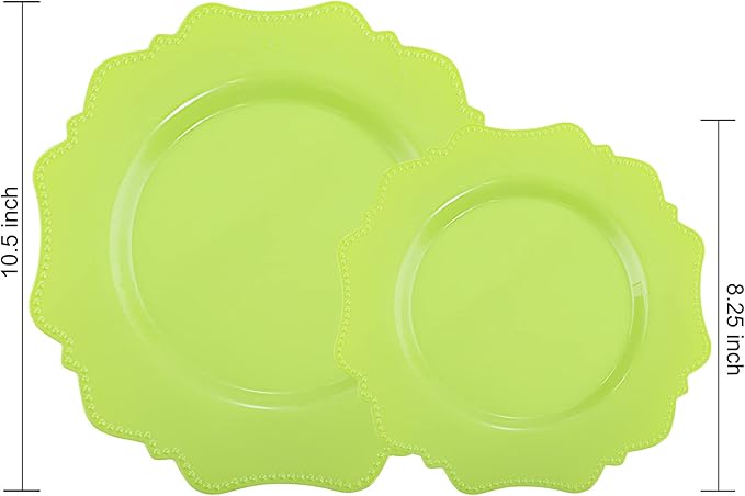 COLOSUS Green Plastic Plates 60Pcs, Light GreenDisposable Party Plates, Heavy Duty 30 Dinner plate 10.5" and 30 Salad/Dessert Plate 8.25" for Easter,Party,Dinner