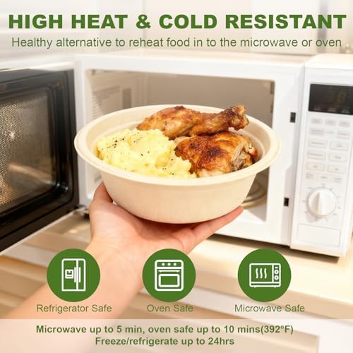 Neyimqr 125 Pack 12 OZ Paper Bowls, Natural Compostable Disposable Soup Bowls, Eco-Friendly Bagasse Serving Plates and Bowls for Hot Food or Cold Use