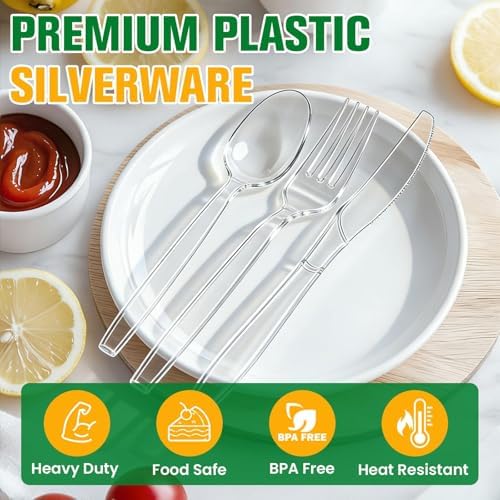 550 Count Plastic Silverware Heavy Duty, 200 Forks, 200 Spoons, 150 Knives