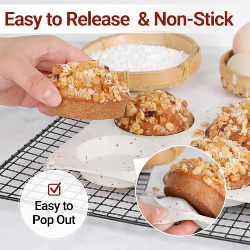 CAKETIME Muffin Top Pan, Silicone Egg Molds for Breakfast Sandwiches 3 Inch Round Baking Pan for Oven English Muffins, Whoopie Pies, Corn Bread, Egg bites, Tarts 3 Pack Confetti