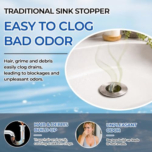 Sink Stopper Hair Catcher, Pop-up Sink Drain Strainer with Removable Stainless Steel Strainer Basket Hair Catcher, Bathroom Sink Strainer for Bathroom Sink Stopper (2PCS)