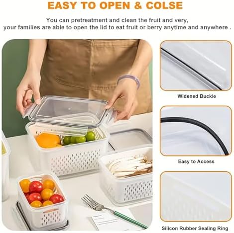3pcs 4 in 1 Fruit Storage Containers for Fridge with Removable Colanders