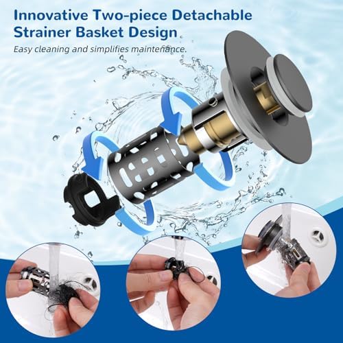 Hibbent Upgraded 3 in 1 Bathroom Sink Drain Strainer, Pop Up Stopper