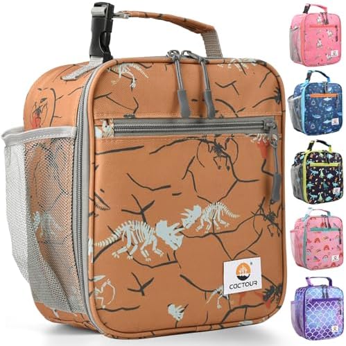 CaCTOUR Lunch Box Kids,Premium Insulated Lunch Bag for Girls Boys,Soft Bag Mini Cooler Back to School Thermal Reusable Lunch Bag for Work School Picnic (Brown Dino)