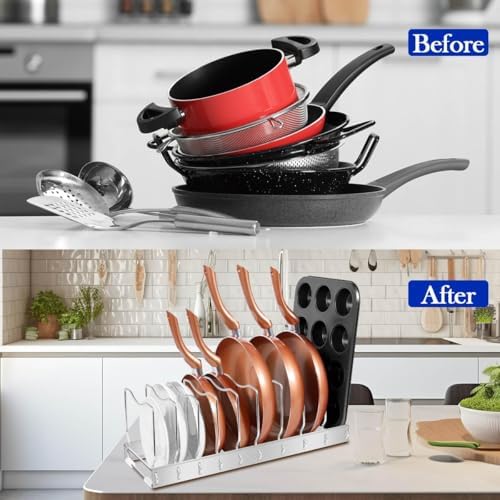 2Pack Lid Organizer Pot Lid Organizer Detachable and Adjustable Pots and Pans Organizer for Kitchen Cabinet Storage for Pots and Pans, Cutting Boards, Cooking Utensils
