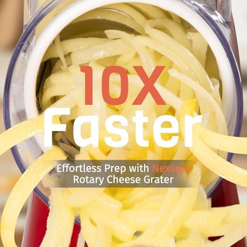 Cheese Grater Hand Crank, Rotary Cheese Shredder with 3 Interchangeable Blades for Coarse, Fine Shredding and Slicing, Strong Suction Base for Pizza, Pasta, Salad, Vegetables, Nuts, Chocolate