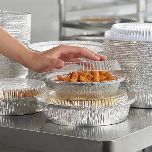 CURTA 7" Round Aluminum Foil Pans with Clear Lids | Heavy Duty | Great for Broiling, Baking, Storage, Roasting, Takeout, Air Fryer | 120 Pack