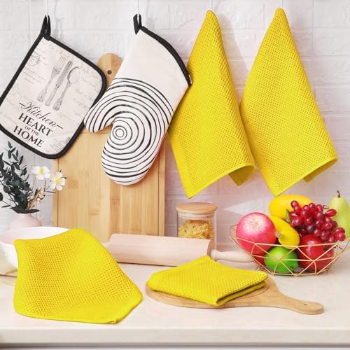 Homaxy 100% Cotton Waffle Weave Kitchen Dish Cloths 8-Pack, Yellow