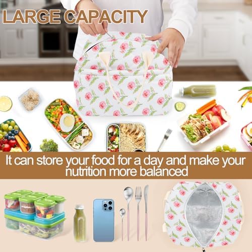 Cotton Quilted Insulated Lunch Bag, Reusable Quilted Floral Lunch Tote Bags