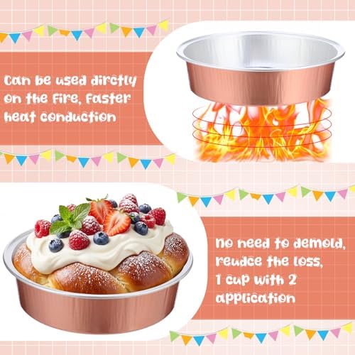 Yinder 8 oz Disposable Creme Brulee Ramekins with Lids, 4 Inch Mini Pie Tins Aluminum Foil Pie Tart Cake Baking Pans Individual Round Containers Oven Safe(Champagne Color,120 Pcs)