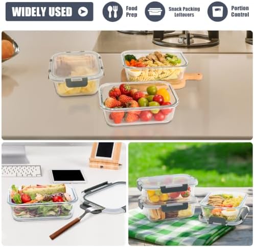 6 Pack, 34oz Glass Meal Prep Containers with Lids, Food Storage Containers
