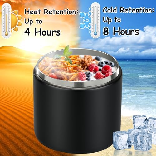 Pawtong 19oz Insulated Vacuum Food Jar with Buckle Lid Wide Mouth Soup Thermo for Hot Food Kids Leakproof Stainless Steel Lunch Container- Black-1Pack