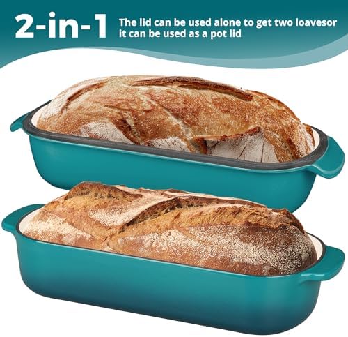 EDGING CASTING Enameled Cast Iron Loaf Pan with Lid, Bread pan, Dutch Oven Bread pan for Homemade Sourdough Bread Baking, 12.5x5.5 inch, 5qt, Darkcyan