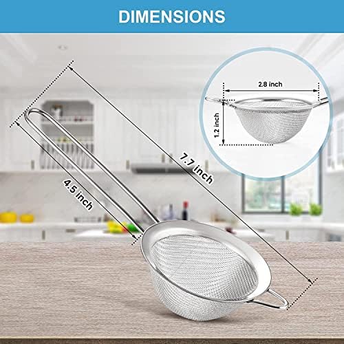 Fine Mesh Strainer - 2.8 Inch Round Sieve - Tea Strainers for Loose Tea, Coffee Strainer, Food Strainer, Juice Strainer, and Much More!