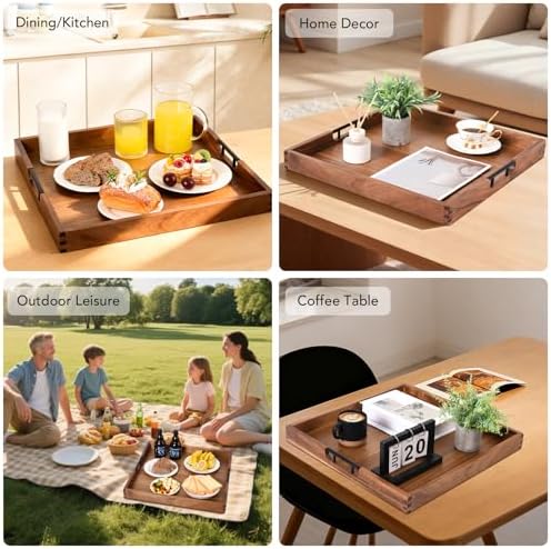 Joy&Grace Acacia Wood Ottoman Tray with Handles 20" x 20"