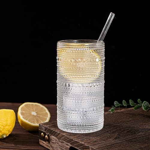 Dingerjar Upgraded Large Capacity 16 oz/480 ml Hobnail Glasses Drinking Set of 12 - Heavy Vintage Glassware