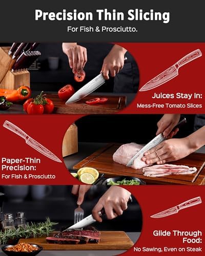 PAUDIN Kitchen Knife Set with Block, 14 Pieces Knife Sets for Kitchen with Block, High Carbon German Stainless Steel Sharp Chef Knife Set with Ergonomic Pakkawood Handle
