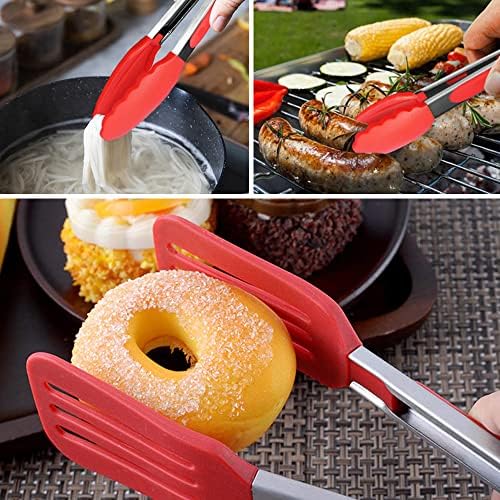 7 inch Small Serving Tongs with Silicone Tips 3 Pack(Red)