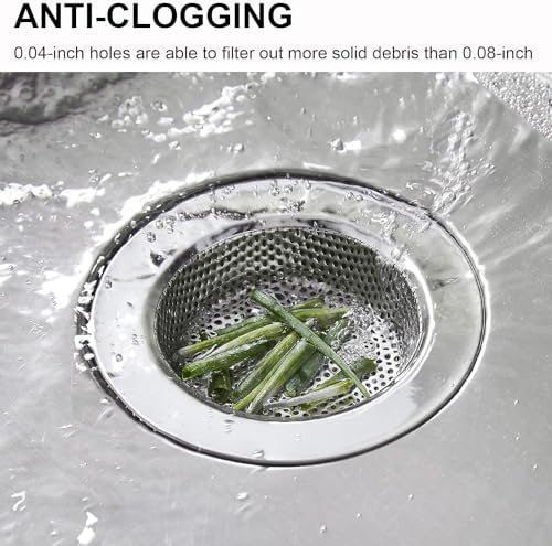 Kitchen Sink Strainer Stainless Steel, LASSHSWA Kitchen Sink Drain Strainer, Sink Strainers for Kitchen Sinks with Large Wide Rim 4.5" Diameter (2 Pack)