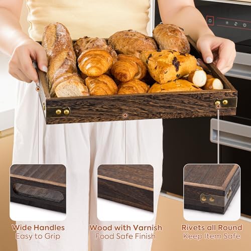 Serving Tray with Handles,Wood Decorative Tray,Square Large Serving Platter