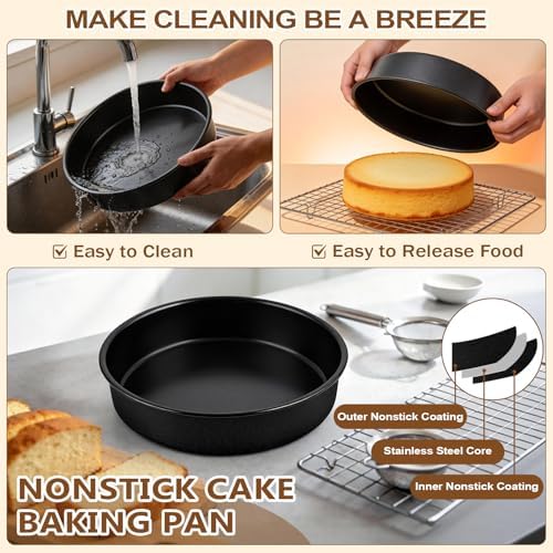P&P CHEF 9 Inch Cake Pan Set of 3, 3 Pcs Nonstick Round Cake Baking Pans