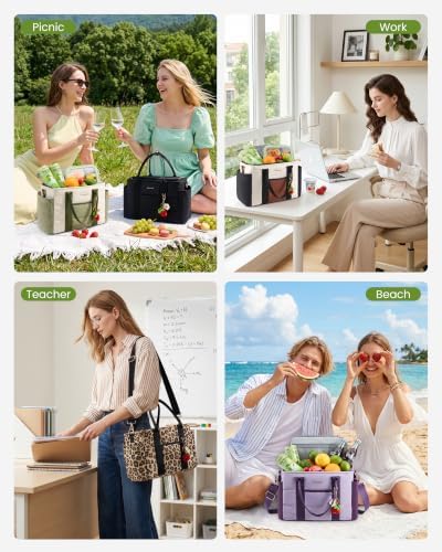 LOVEVOOK Insulated Lunch Bag Women, Puffer Adult Lunch Box for Women, Green