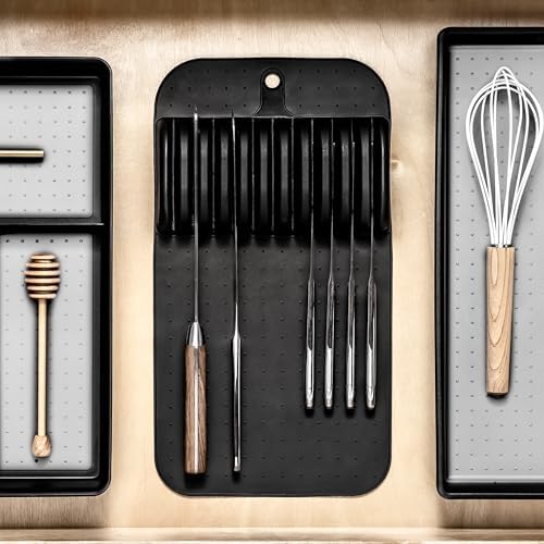 madesmart Classic Knife Mat for 11 Knives with Soft Grip Base, Carbon, Large (Pack of 6)