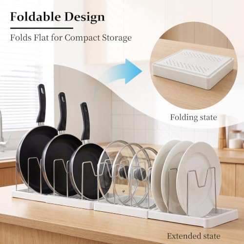 Expandable Pot and Pan Organizer for Cabinet Storage, Foldable Kitchen Cabinet Organizer with 12 Adjustable Dividers, 31" Cookware Rack for Pots, Pans, Pot Lids, Cutting Boards & Bakeware