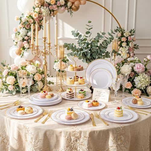 I00000 102 Pcs Gold Plastic Plates, Premium Disposable Gold Plates