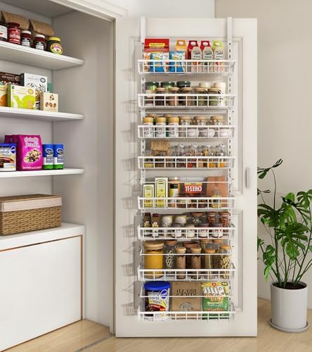 Mefirt Over The Door Pantry Organizer, Wall Mount Spice Rack 8-Tier White