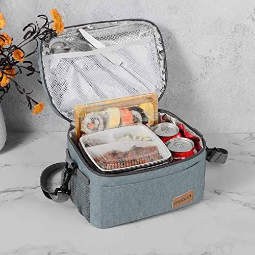 Lunch Bag for Men/Women, Insulated Reusable Lunch Box Leakproof Cooler Tote Bag Freezable with Adjustable Shoulder Strap for Office Work Picnic Beach(Grey)