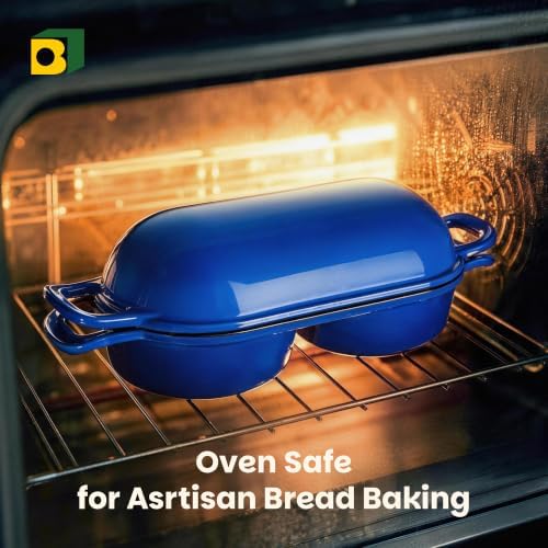 Double Dutch Oven for Sourdough Bread Baking, Cast Iron Dutch Oven [Blue]