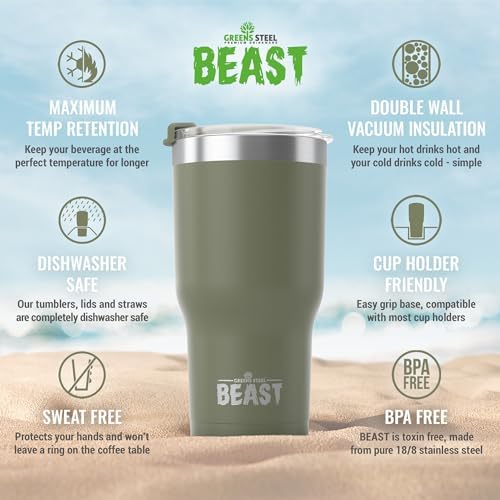 Beast 40 oz Tumbler Stainless Steel Vacuum Insulated Coffee Ice Cup Double Wall Travel Flask (Army Green)