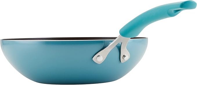 Rachael Ray Cook + Create Nonstick Stir Fry Pan/Wok, 10.5 Inch, Agave Blue