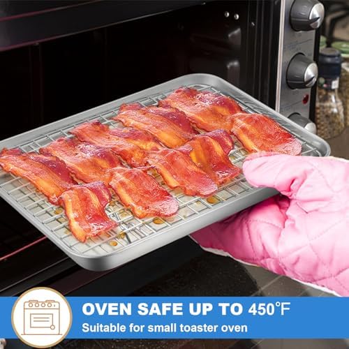 P&P CHEF 12.5+9 Inch Toaster Oven Pan Tray with Wire Rack, 4 PCS