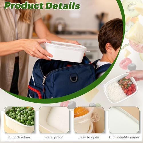 DI QIU REN 50-Pack 29oz Disposable Meal Prep Containers with Lids & Forks, Kraft Paper Bowls To Go Take Out Food Containers with Lids, Microwave & Freezer Safe (White Kraft Paper, 29oz 50 Count)