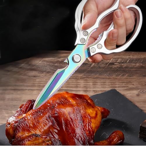 Premium Kitchen Shears 2-Pack Heavy Duty Poultry & Meat Scissors, Japanese Kitchen Scissors for Meat, Chicken Bones, and Turkey (Silver+Golden)