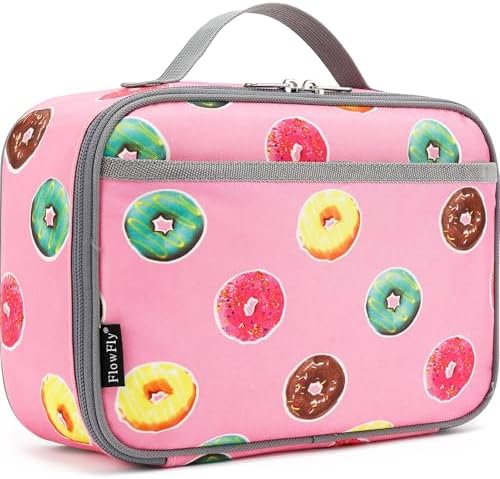FlowFly Kids Lunch box Insulated Soft Bag Mini Cooler Back to School Thermal Meal Tote Kit for Girls, Boys, Doughnut