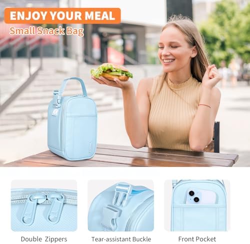 NOL Small Insulated Snack Bag Mini Freezable Cooler Pouch 3L fit 3 Cans | Wide-Mouth 6hours Cool & Warm Lightweight Leakproof Nylon Box for Work Travel Light blue